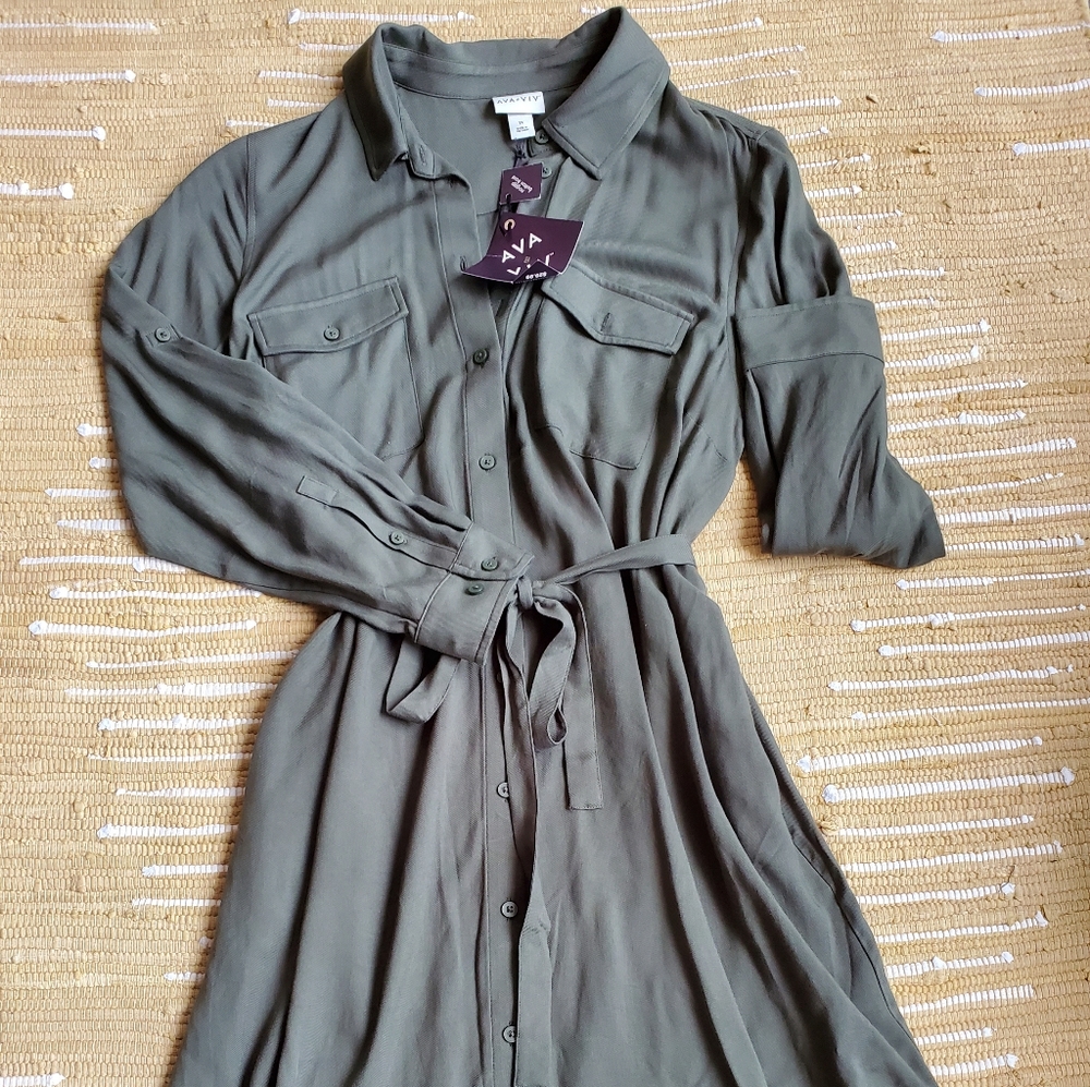 Olive button down longsleeve dress